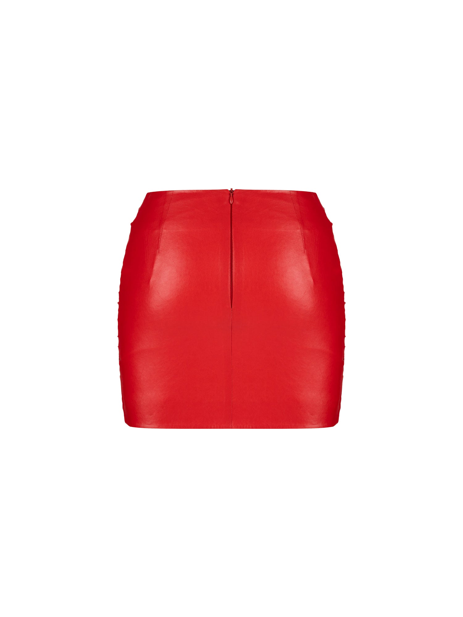 ANGELICA in Red Leather Mini Skirt