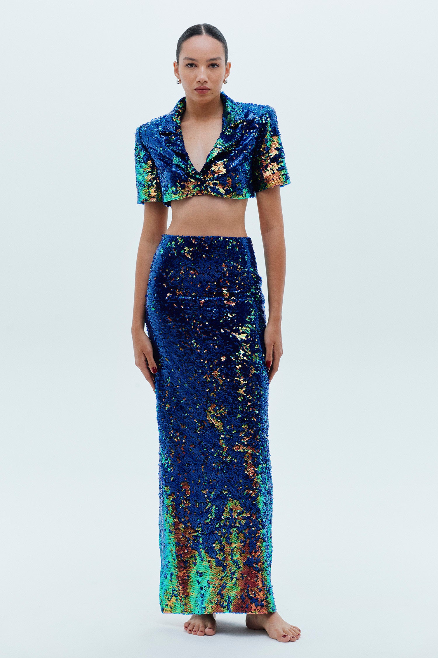 NOVA in blue sequin suit