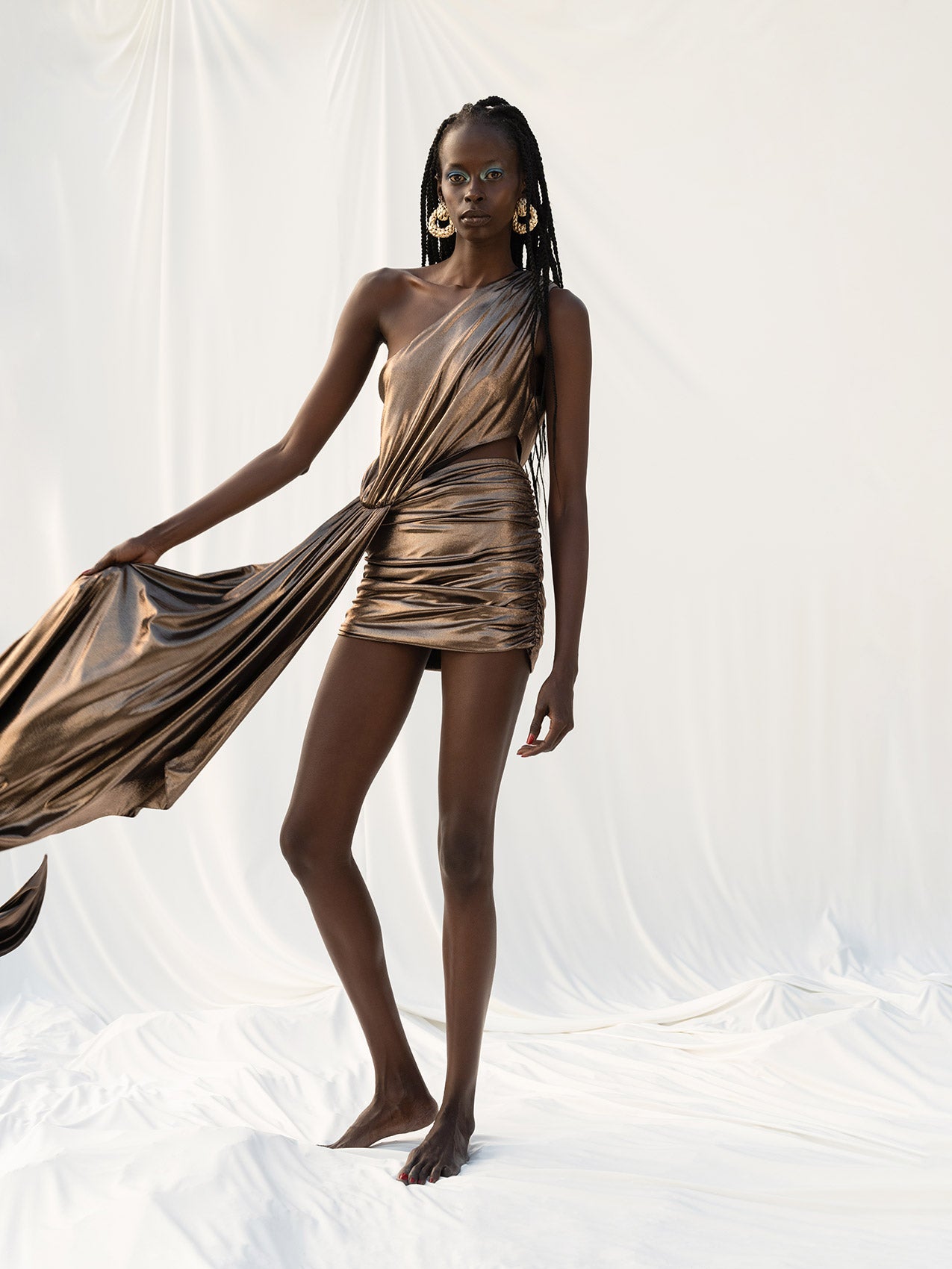 REGINA in Shiny Bronze Mini Dress