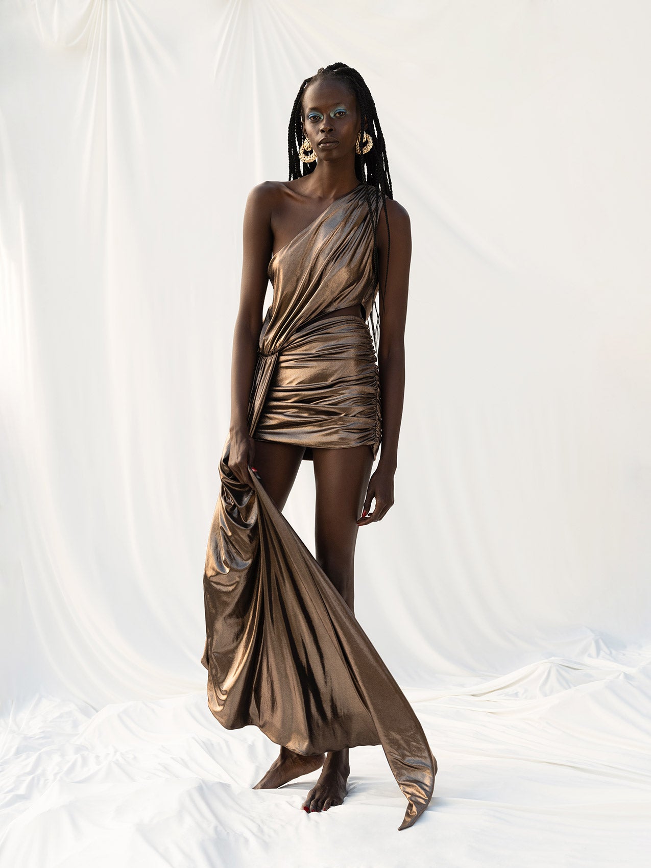 REGINA in Shiny Bronze Mini Dress