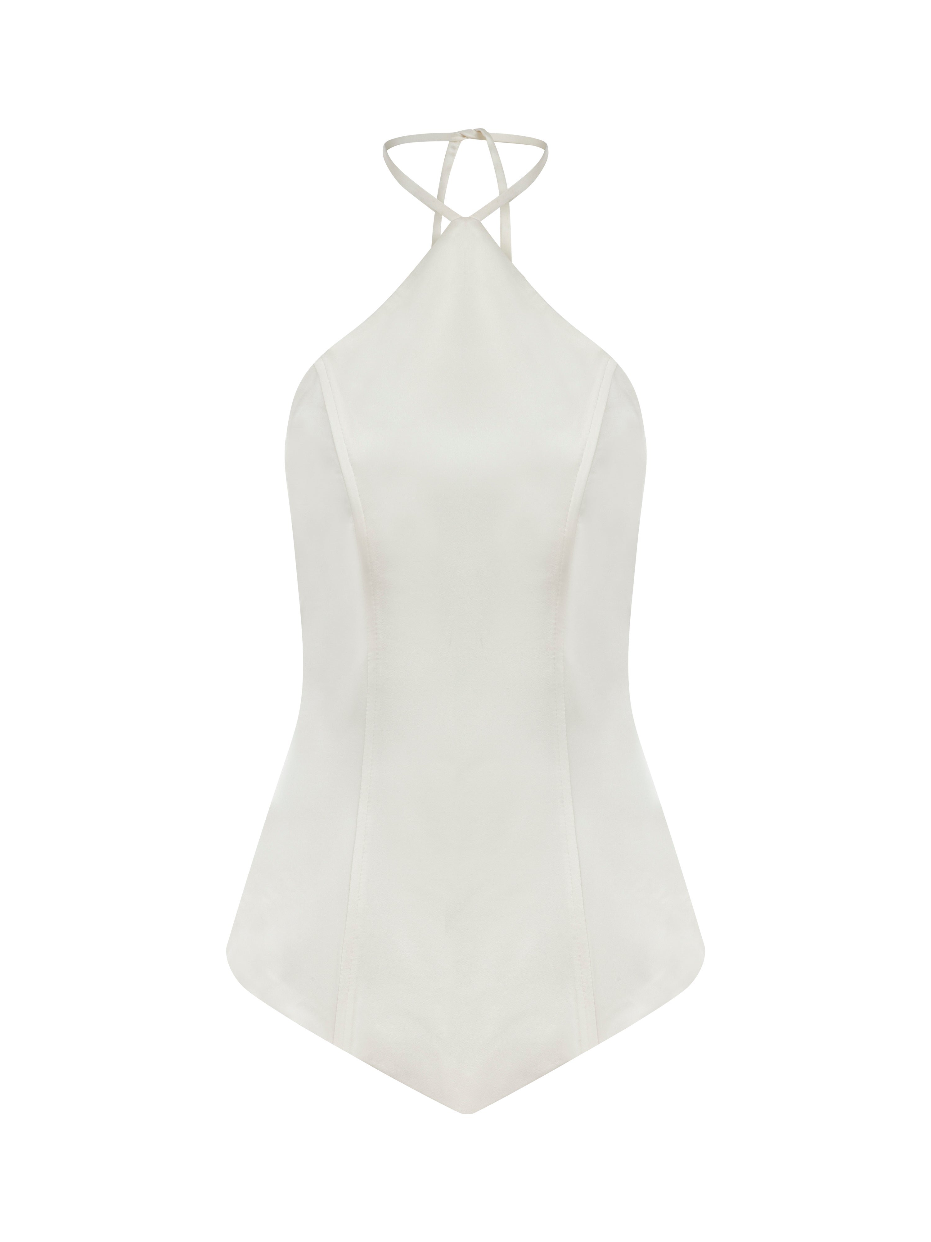 Maen Halter Corset Detailed Saten Top