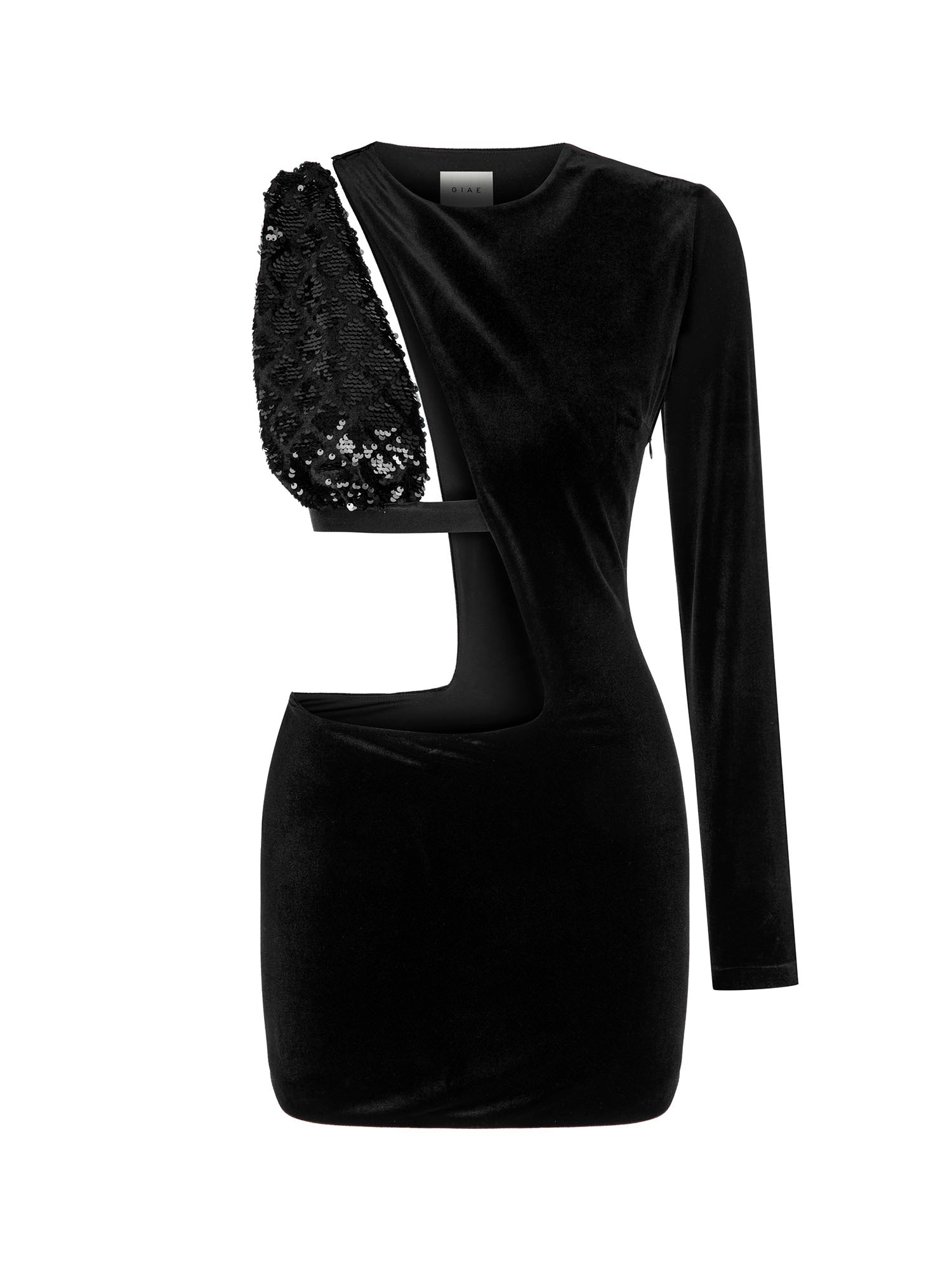 VERONICA in Black Velvet Mini Dress With Sequin Top