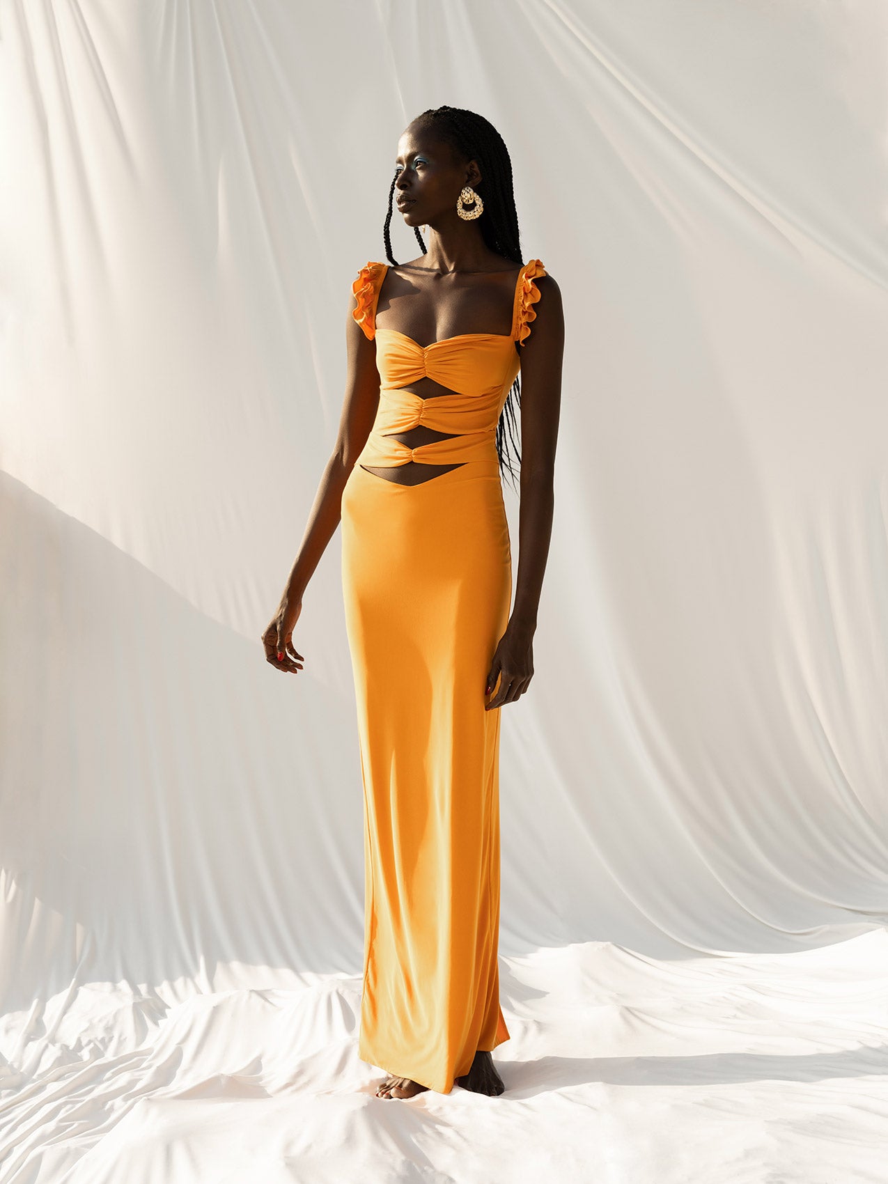 OPHELIA in Pure Orange Long Dress Suit